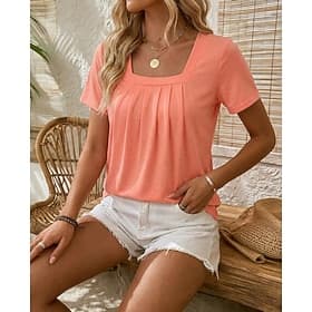 Women's Summer Tops Vintage Classic Casual Short Sleeve Square Neck Regular Tops Casual Daily Weekend Black White Light Green Pink Wine Summer Spring