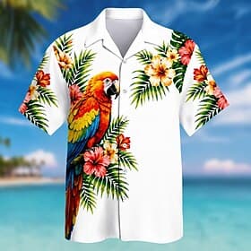 Voor heren Papegaai Kokospalm Tropische planten Hawaiiaans overhemd Tropische shirts Aloha-shirt Korte mouw Hawaii Dagelijks Strandvakantie Zomer Lente Strijki