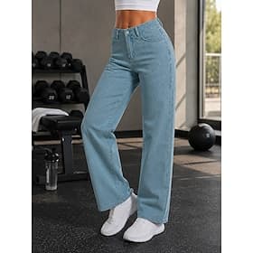 Per donna Jeans Chinos Pantaloni a gamba dritta Moda Lunghezza intera Vita Alta Inelastico Vacanza Formale Nero Blu chiaro Grigio Primavera