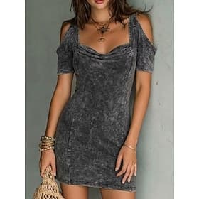 Women's Mini Dress Sheath Dress T Shirt Dress Tee Dress Summer Dress Vacation Birthday Casual Daily Holiday Date Ombre Half Sleeve Cowl Neck Dark Grey Summer S