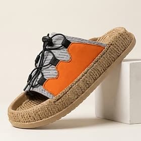 Men's Espadrille Slide Sandals, Colorblock Open Toe Flat Sandals, Casual Summer Shoes for Beach, Vacation, Resort Wear