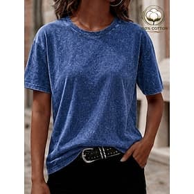 softfade™ Damen-T-Shirt aus 100 % Baumwolle, Vintage-Waschung, modisch, stylisch, klassisch, Kurzarm, Rundhalsausschnitt, lang, lässig, für Strand, Sommer, Frü