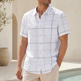 Men's Shirt Non-Iron Fabric Business Shirt White Plaid