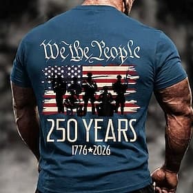 4th of July 2026 250th Anniversary Men's We The People 1776 2026 American Flag Patriotic Graphic T Shirt Casual Short Sleeve Crew Neck Regular Fit Designer Clo