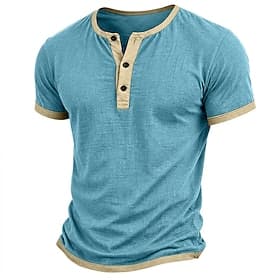 Men's T Shirt Henley Shirt Tee Short Sleeve Shirt Tee Top Short Sleeve Color Block Fashion Designer Basic Patchwork Henley Casual Vacation Street Spring Summe