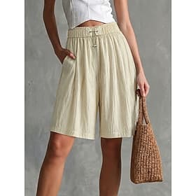 Women's Burmuda Shorts Elegant Vacation Vintage Knee Length High Waist Solid Color Drawstring Comfy Micro-elastic Casual Daily Home Ash Almond Black Green Summ