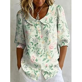 Women's Shirt Floral Elegant Bohemia Vacation Peter Pan Collar Long Tops Casual Daily Streetwear Blue Coral Red Light Green Beige Summer Spring