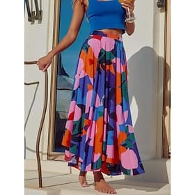 Women's Chiffon Skirt Vacation Skirt Elegant Midi High Waist Skirts Floral Inelastic Blue Summer