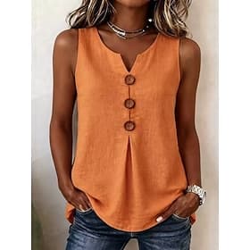 Women's Shirt Sleeveless Blouses Solid Color Elegant Sleeveless V Neck Regular Tops Daily Beach Light Blue Orange-red Black White Apricot Summer Spring
