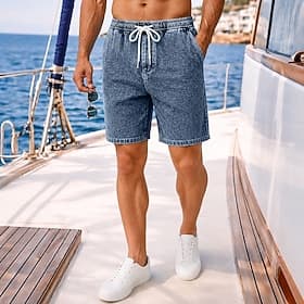SoftFade™ Men's Shorts Summer Shorts Casual Shorts Acid Wash Shorts Elastic Waist Washed Comfort Breathable Knee Length Casual Outdoor Beach Vacation Fashion B