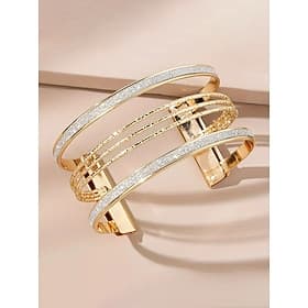 Bracelet manchette doré à plusieurs rangs pour femme, élégant bracelet jonc ouvert idéal pour une invitée à un mariage, le bureau, un dîner et un style luxueux
