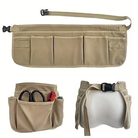Practical Gardening Apron, Khaki 1 Unisex Utility Tool Waist Apron with 12 Pockets (Includes 10 Pockets and 2 Hammer Loops), Adjustable Length, Ideal for Const