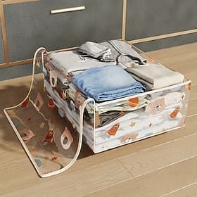 Large Capacity Transparent Storage Bag With Dust-Proof Zipper Cover, Foldable Organizer For Clothes, Toys, Blankets And Household Items, Waterproof 3D Storage