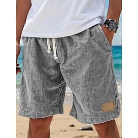 Men's Shorts Linen Shorts Summer Shorts Beach Shorts Drawstring Pocket Elastic Waist Solid Comfort Breathable Knee Length Casual Beach Holiday Vintage Fashion