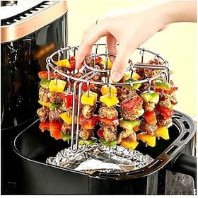 Stainless Steel Air Fryer Skewer Rack with 24/48 Skewers Grill Accessories Kit Barbecue Rack Vertical Meat Skewers Non-Stick Round Hanging Skewers for Even Co