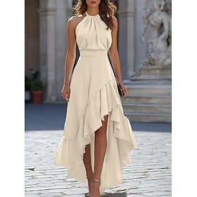 Femmes Robe maxi Robe d'été Robe à Volants Élégant Basique Classique Vacances Soirée Coupe régulière Uni Sans manches Col Halter Noir bleu marine Abricot Grise