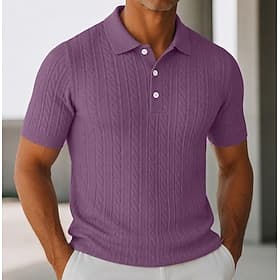 Men's Polo Shirts Textured Casual Work Lapel Ribbed Polo Collar Short Sleeve Basic Modern Color Block Buttons Breathable Spring Summer Blue White Navy Blue Pu