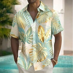 Men's Palm Leaf Coconut Palm Tropical Plants Hawaiian Shirt Tropical Shirts Aloha Shirt Short Sleeve Resort Beach Vacation Wear Summer Spring Turndown 3D Print