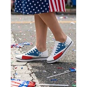 Women's White Patriotic American Flag Canvas Sneakers – Casual Lace-Up Walking Shoes for Independence Day, Parade, Casual Wear USA Celebration