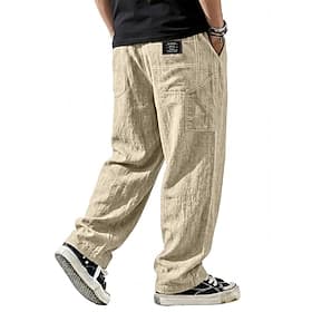 Herren Leinenhosen Hose Freizeithose Sommerhose Baggy-Hosen Kordelzug Tasche Elastischer Bund Einfach Komfort Leicht Volle Länge Täglich Outdoor Ferien Urlaub