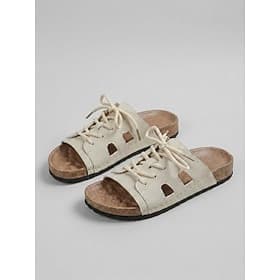 Beigefarbene, verstellbare Schnürsandalen für Damen – offene Zehensandalen mit breiter Passform und vorgeformtem Fußbett, lässige Sommerschuhe für Plattfüße ge