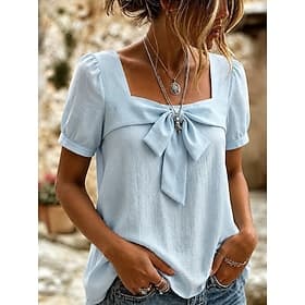 Women's Shirt Solid Color Elegant Bohemia Vacation Short Sleeve Long Tops Casual Blue White Yellow Pink Green Summer Spring