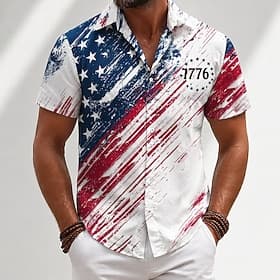 Men's 4th of July U.S. 250th Anniversary Eagle American Flag Shirt Summer Shirt Button Up Shirt Short Sleeve Patriotic Outdoor Holiday Summer Spring Turndown 3