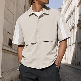 Men Shirt Casual Shirt Button Up Shirt Blue Black Navy Blue Purple Apricot Short Sleeve Plain Shirt Collar Casual Daily Quick Dry Clothing Apparel Elegant Fash
