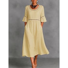 Damen Midikleid Spitzenkleid Weißes Kleid Sommerkleid Elegant Mode Täglich Strand Urlaub Normale Passform Einfach Halbarm Rundhalsausschnitt Weiß Gelb Hellgrün