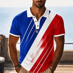4th of July 2026 250th Men's Geometic Polo Shirts Short Sleeve Polo Shirts Collared Shirts Casual Athleisure 3D Print Buttons Breathable Mesh Spring Summer Re