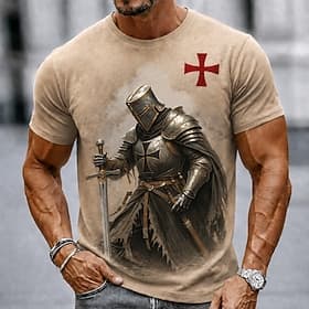 Homme Chevaliers Templiers Croix T-shirt Manche Courte T-shirt Impression 3D Col ras du cou Chemise Religieux Quotidien Rue Fête Noir 1 Noir Marron Toutes sais