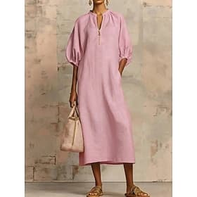 Mujer Vestido Midi Vestido de cambio Vestido de verano Casual Diario Holgado Plano Manga 3/4 Escote en Pico Negro Blanco Rosa Azul cielo Verano Primavera