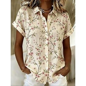 Per donna Camicia Bottoni Stampato Floreale Grafico Quotidiano Elegante Casual Manica Corta Colletto a Camicia Top lunghi Casuale Quotidiano Blu Rosa Beige Gri