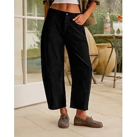 Women's Corduroy Pants Slacks Straight Streetwear Casual Ankle-Length Natural Plain Elastic Drawstring Design Comfort Comfortable Inelastic Vacation Formal Str