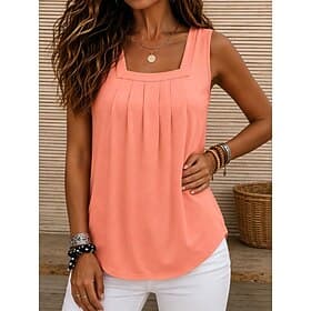 Women's Tank Solid Color Vintage Stylish Basic Sleeveless Square Neck Regular Tops Casual Daily Blue White Orange Green Gray Summer Spring