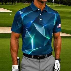 4th of July 2026 250th Men's Geometic Golf Sports Polo Shirts Short Sleeve Polo Shirts Collared Shirts Casual Athleisure 3D Print Buttons Breathable Mesh Sprin