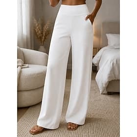 Women's Quick Dry Cooling Wide Leg Trousers Vacation Fashion Streetwear Full Length High Waist Plain Pocket Elastic Waist Comfort Inelastic Daily Vacation Stre