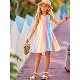 Enfants Fille Robe Graphique Illusion d'optique Sans manches Occasionnel Soirée Performance Occasionnel Beau Doux Polyester Mi-long Robe fourreau Robe Décontra