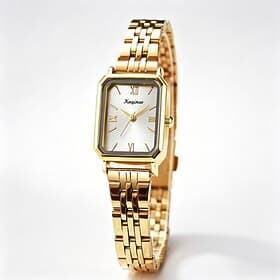 Women's Gold Watch Vintage Rectangular Small Face Quartz Wristwatch Elegant Stainless Steel Link Bracelet Luxury Roman Numeral Dress Watch Jewelry Gift for Her