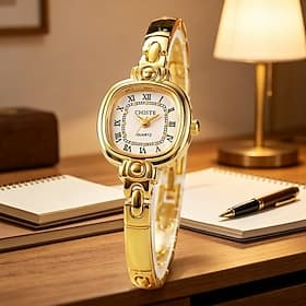Women's Gold Bangle Watch, Vintage Square Dial with Roman Numerals Analog Quartz Watch, Elegant Ladies Jewelry Bracelet Watch, Retro Fashion Gift for Her