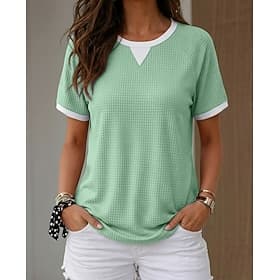 Women's Waffle T-shirt T Shirt Summer Tops Daily Basic Casual Short Sleeve Crew Neck Round Neck Regular Tops Casual Daily Sports Blue Black Light Green Purple