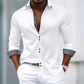 Men's Shirt Dress Shirt Non Iron Shirt Button Up Shirt Color Block Casual Daily Light Blue Black White Pink Long Sleeve Turndown All Seasons Clothing Apparel P