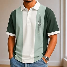 Voor heren Kleurenblok Bowlingshirt Poloshirts Korte mouw Poloshirt Revers Casual School Sportkleding Draag naar het werk Feestdagen 3D-afdrukken Knop Ademend