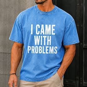 Men's I Came With Problems Acid Wash Shirt Heavyweight T-shirt Short Sleeve T shirt DTG Crew Neck Shirt Fashion Daily Holiday Blue Black Red Spring Summer Clo