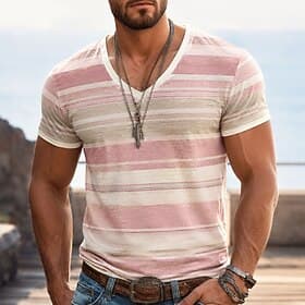 Homme Bloc de Couleur Rayures T-shirt Manche Courte T-shirt Impression 3D Col en V Chemise Vacances Occasionnel Quotidien Fête Rose Claire Rose Claire Violet C
