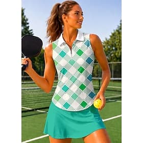 Women's Checkered Tops Sport Shirt Golf Polo Shirt Tennis Shirt Sleeveless Zipper Floral UPF50 UV Resistant High Elasticity Moisture Wicking Breathable Volleyb