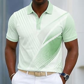 Voor heren Meetkundig Poloshirts Korte mouw Poloshirt Overhemden met kraag Casual Sportkleding 3D-afdrukken Knop Ademend gaas Lente zomer blauw Paars Bruin