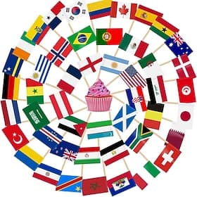 200pcs World Flag Toothpick Cake Toppers for World Soccer Cup Decorations,48 Countries Cocktail Stick Flags for Soccer Cupcake Toppers Bar Party Supplies