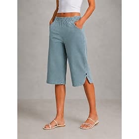 Dames Capri broeken Jeans BreedBeen Chinese Modieus Kuitlengte Medium Taille Comfort Rekbaar Vakantie Formeel Zwart Lichtblauw Grijs Zomer Lente Normale pasvo