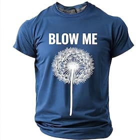 Men's Funny Dandelion Graphic T-Shirt, Blue Short Sleeve Novelty Tee Gift for Dad Husband Boyfriend